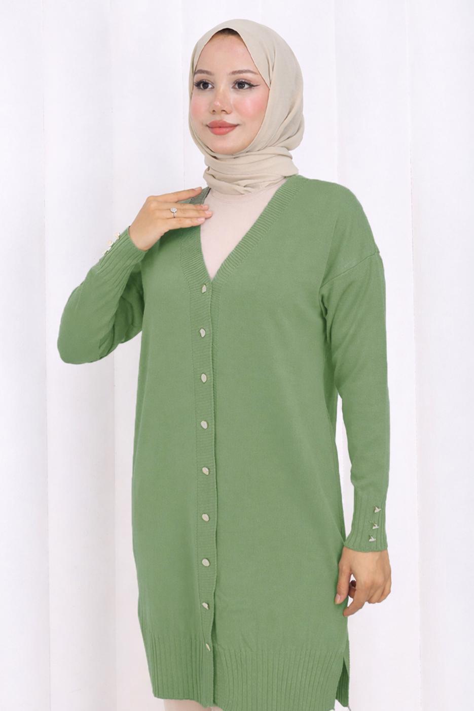 Tesettür giyim YEŞİL TRİKO HIRKA T 6713