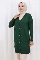 Tesettür giyim YEŞİL T 6713 BN UZUN MERSERİZE HIRKA