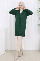 Tesettür giyim YEŞİL T 6713 BN UZUN MERSERİZE HIRKA