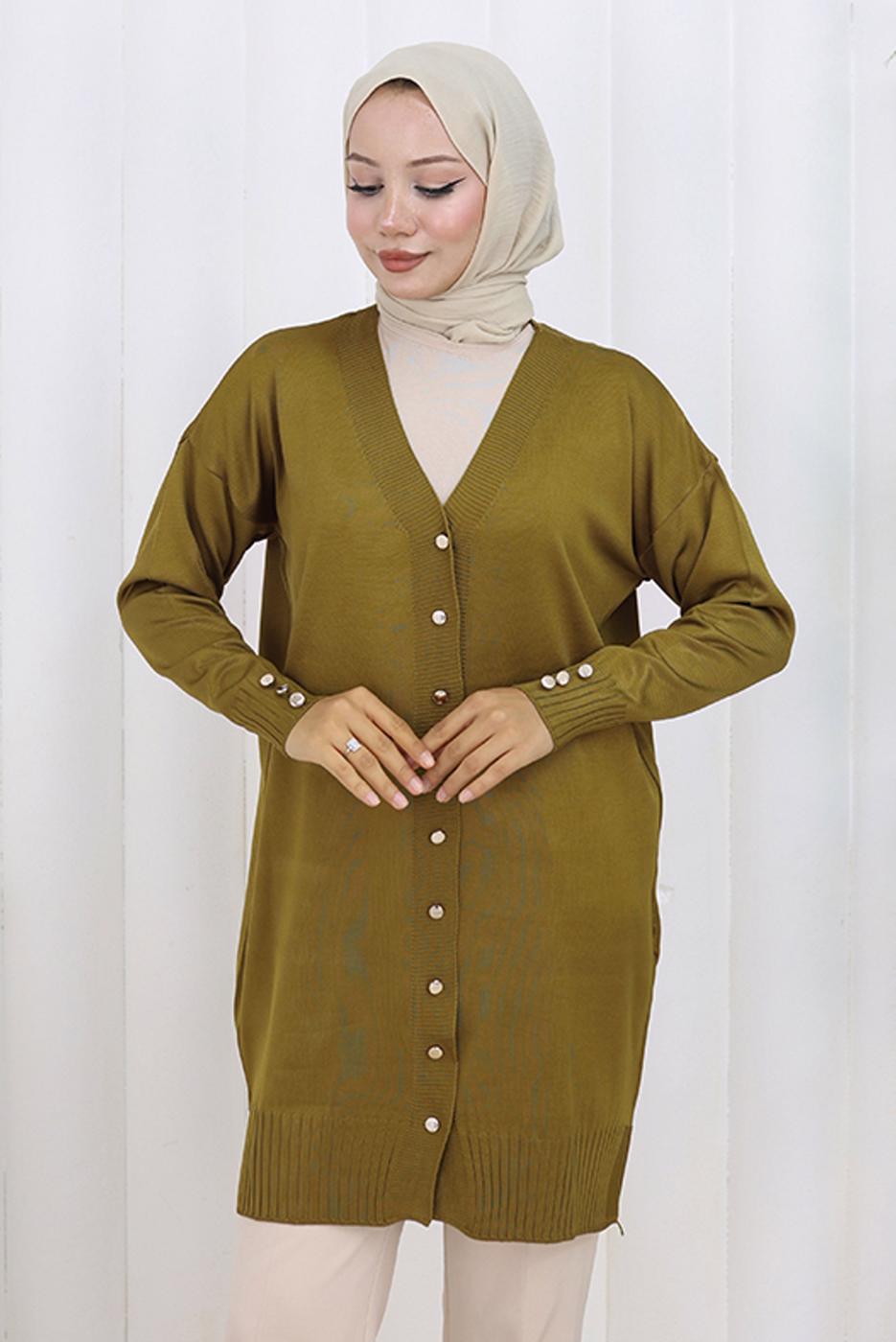 Hijab clothing GREEN T 6713 BN UZUN MERSERİZE HIRKA