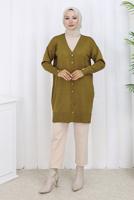 Hijab clothing GREEN T 6713 BN UZUN MERSERİZE HIRKA