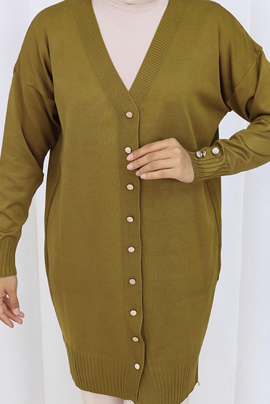 Hijab clothing GREEN T 6713 BN UZUN MERSERİZE HIRKA