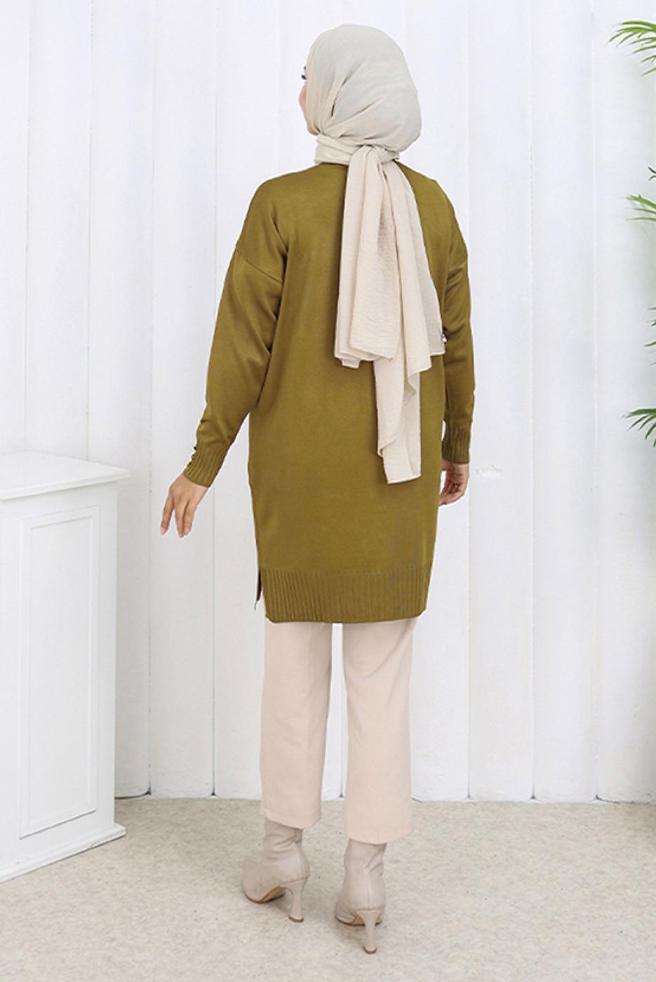 Hijab clothing GREEN T 6713 BN UZUN MERSERİZE HIRKA