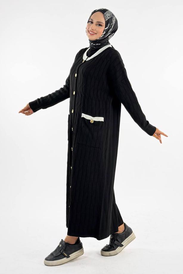 Tesettür giyim SİYAH TRİKO HIRKA T 70281 - TRENDTESETTÜR