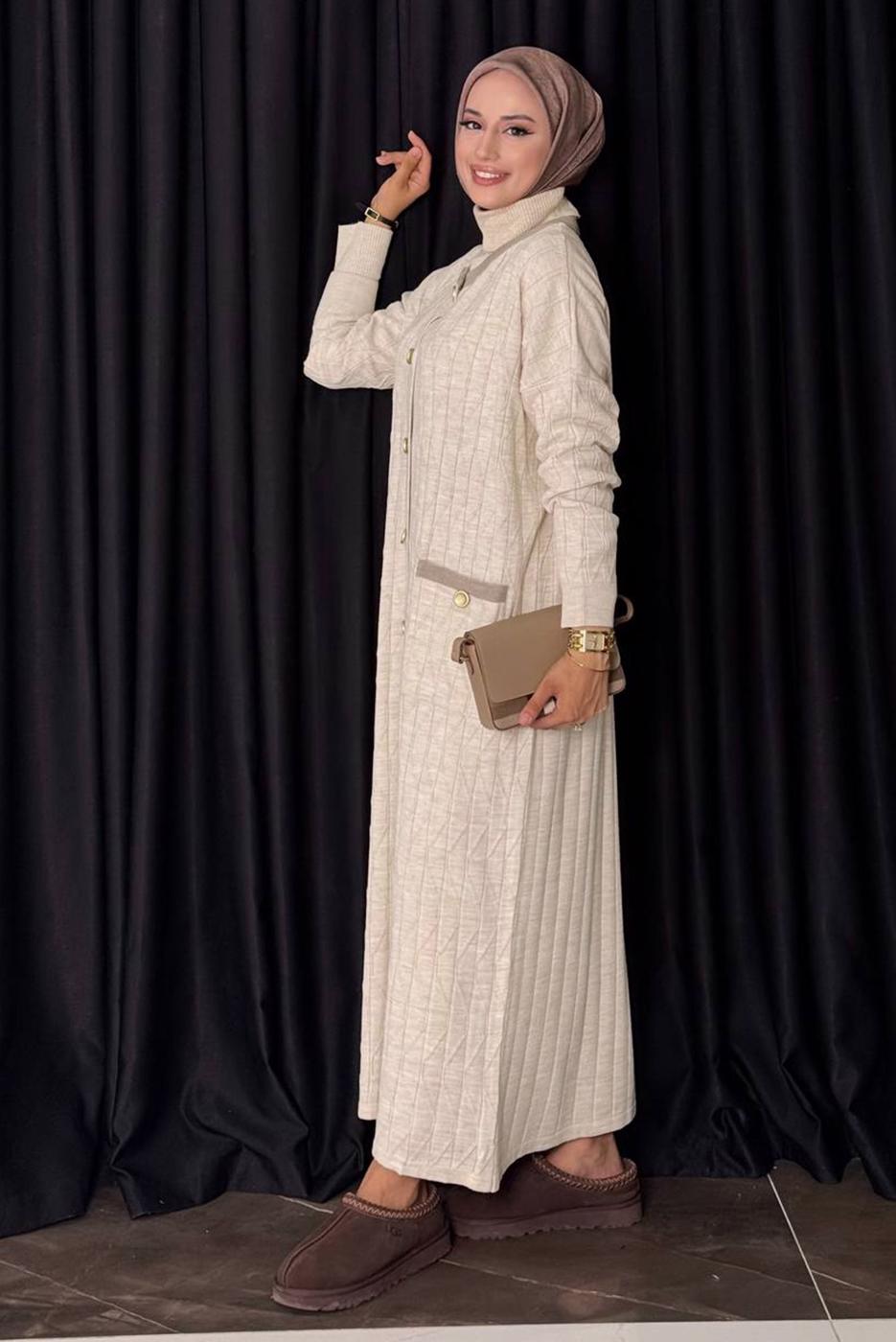 Tesettür giyim BEJ TRİKO HIRKA T 70281