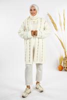Tesettür giyim EKRU DESENLİ HIRKA T 72381