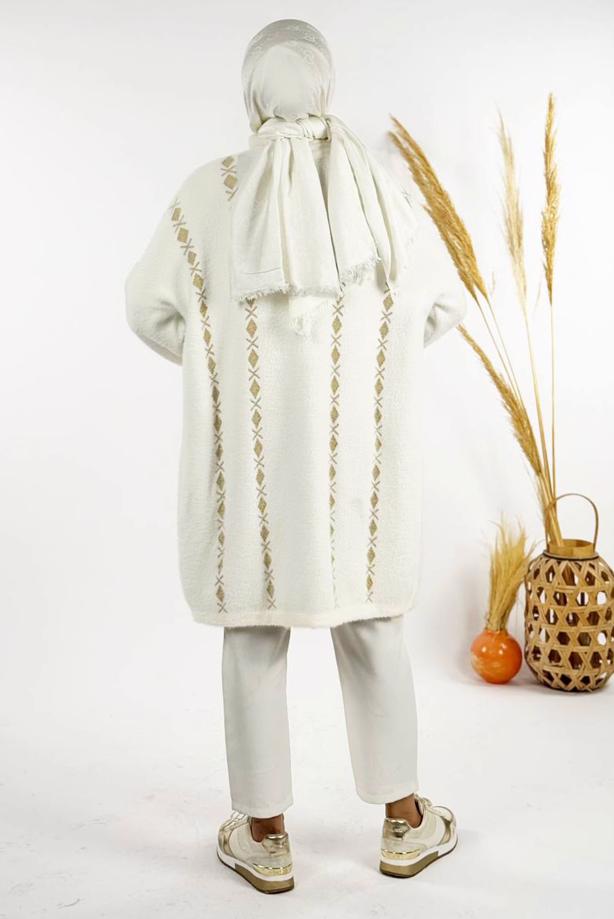 Tesettür giyim EKRU DESENLİ HIRKA T 72381 - TRENDTESETTÜR