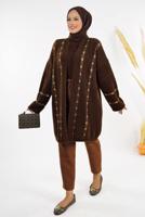 Tesettür giyim KAHVE DESENLİ HIRKA T 72381