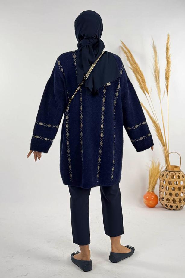 Tesettür giyim LACİVERT DESENLİ HIRKA T 72381 - TRENDTESETTÜR