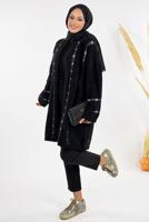 Tesettür giyim SİYAH DESENLİ HIRKA T 72381