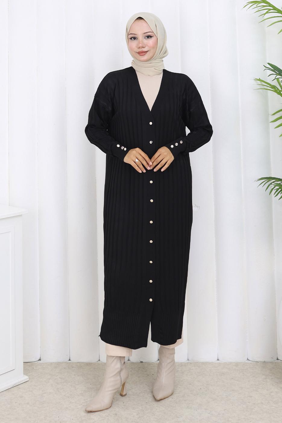 Tesettür giyim SİYAH T 7523 BN MERSERİZE HIRKA