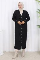 Tesettür giyim SİYAH T 7523 BN MERSERİZE HIRKA