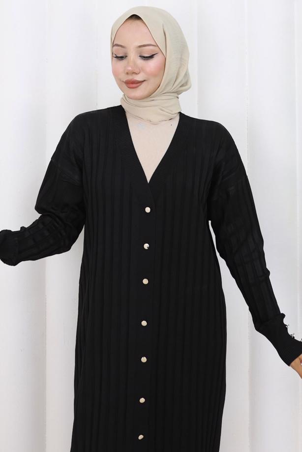 Tesettür giyim SİYAH T 7523 BN MERSERİZE HIRKA - TRENDTESETTÜR