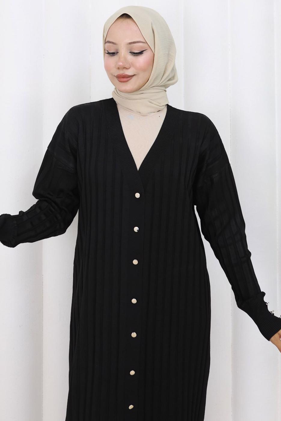 Tesettür giyim SİYAH T 7523 BN MERSERİZE HIRKA
