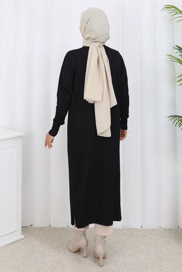 Tesettür giyim SİYAH T 7523 BN MERSERİZE HIRKA - TRENDTESETTÜR