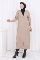Tesettür giyim BEJ UZUN TRİKO HIRKA T 7523