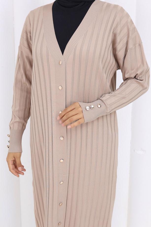 Tesettür giyim BEJ UZUN TRİKO HIRKA T 7523 - TRENDTESETTÜR
