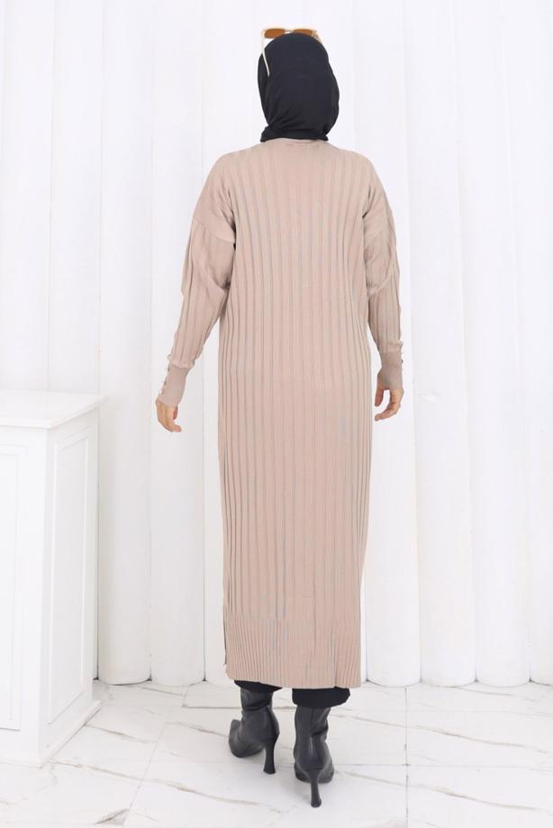 Tesettür giyim BEJ UZUN TRİKO HIRKA T 7523 - TRENDTESETTÜR