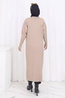 Tesettür giyim BEJ UZUN TRİKO HIRKA T 7523