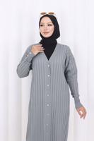 Tesettür giyim GRİ UZUN TRİKO HIRKA T 7523