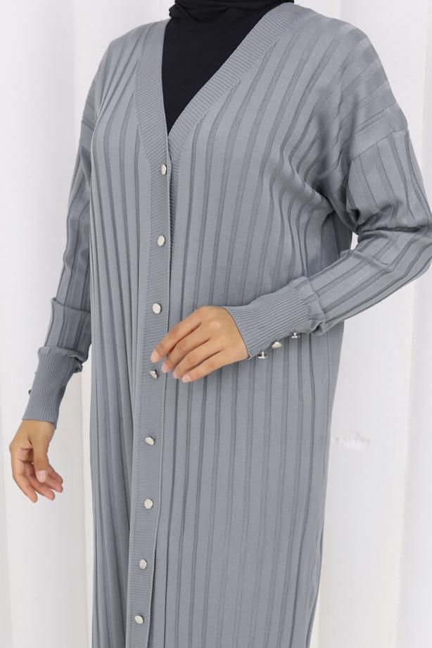 Tesettür giyim GRİ UZUN TRİKO HIRKA T 7523 - TRENDTESETTÜR