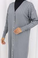 Tesettür giyim GRİ UZUN TRİKO HIRKA T 7523
