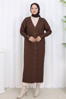 Tesettür giyim KAHVE UZUN TRİKO HIRKA T 7523