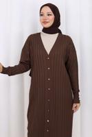 Tesettür giyim KAHVE UZUN TRİKO HIRKA T 7523
