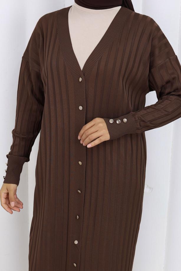 Tesettür giyim KAHVE UZUN TRİKO HIRKA T 7523 - TRENDTESETTÜR