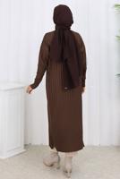 Tesettür giyim KAHVE UZUN TRİKO HIRKA T 7523