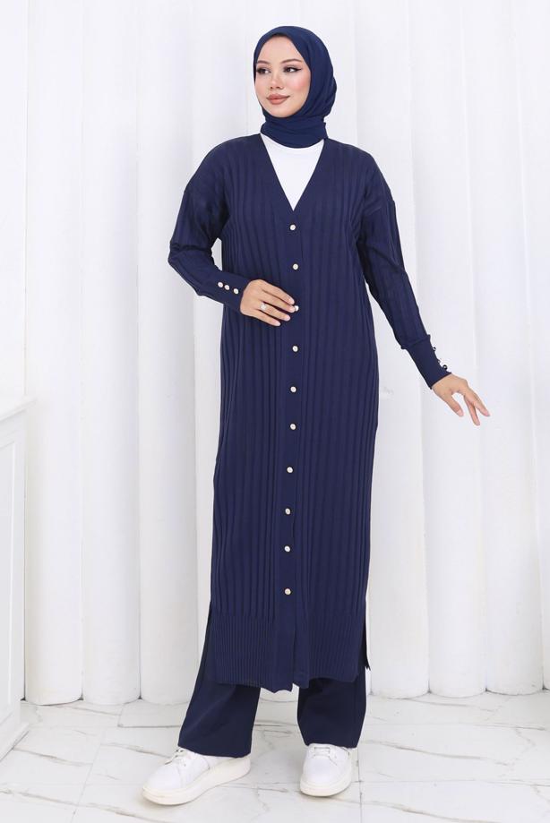 Tesettür giyim LACİVERT T 7523 BN MERSERİZE HIRKA - TRENDTESETTÜR