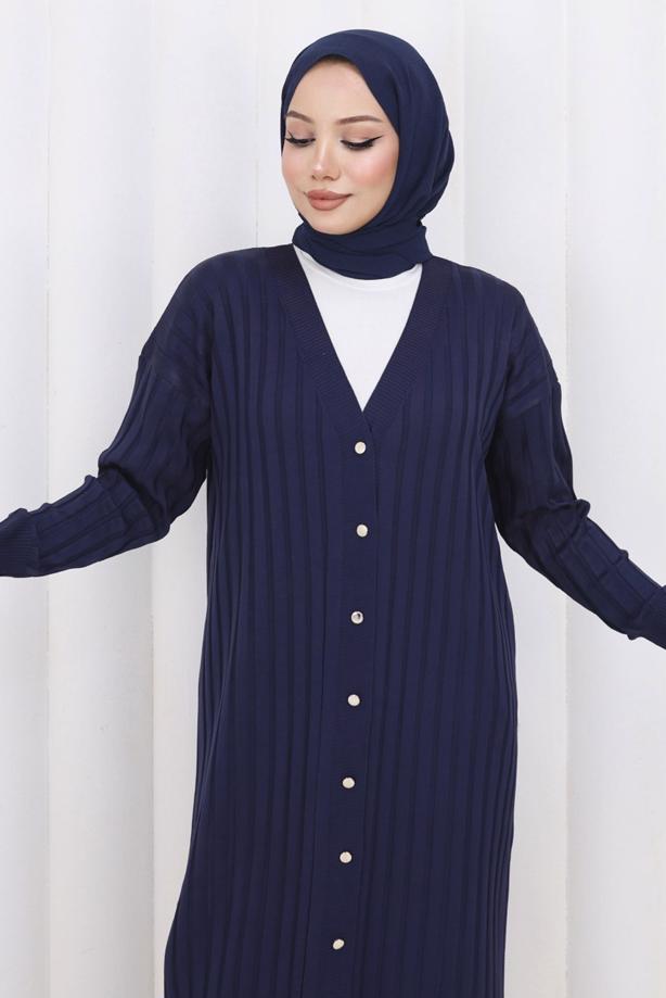 Tesettür giyim LACİVERT T 7523 BN MERSERİZE HIRKA - TRENDTESETTÜR