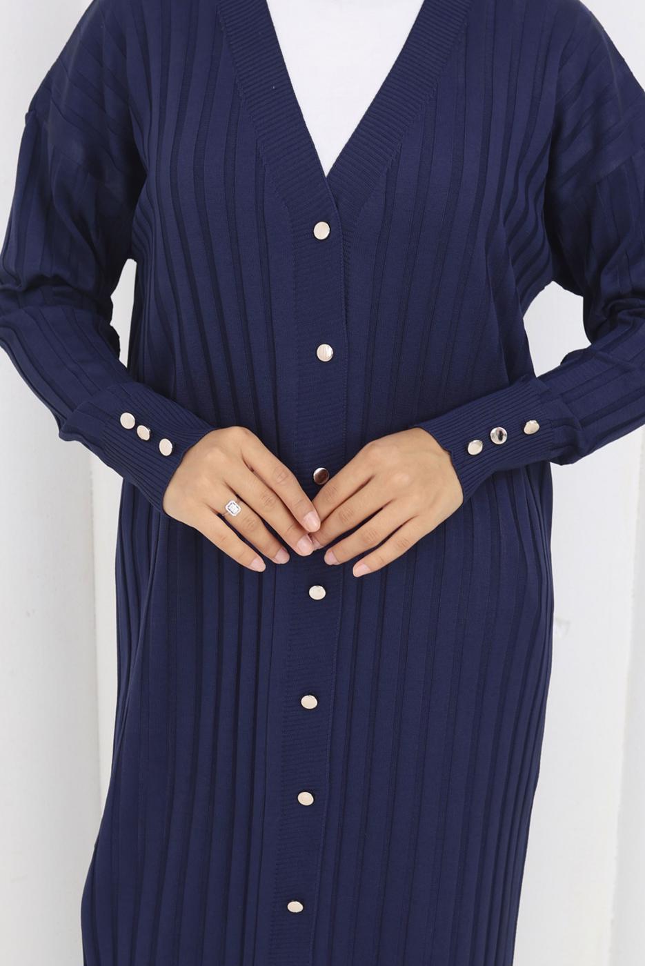 Tesettür giyim LACİVERT T 7523 BN MERSERİZE HIRKA