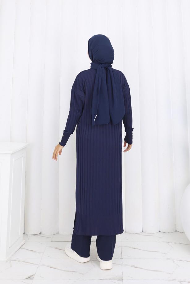 Tesettür giyim LACİVERT T 7523 BN MERSERİZE HIRKA - TRENDTESETTÜR