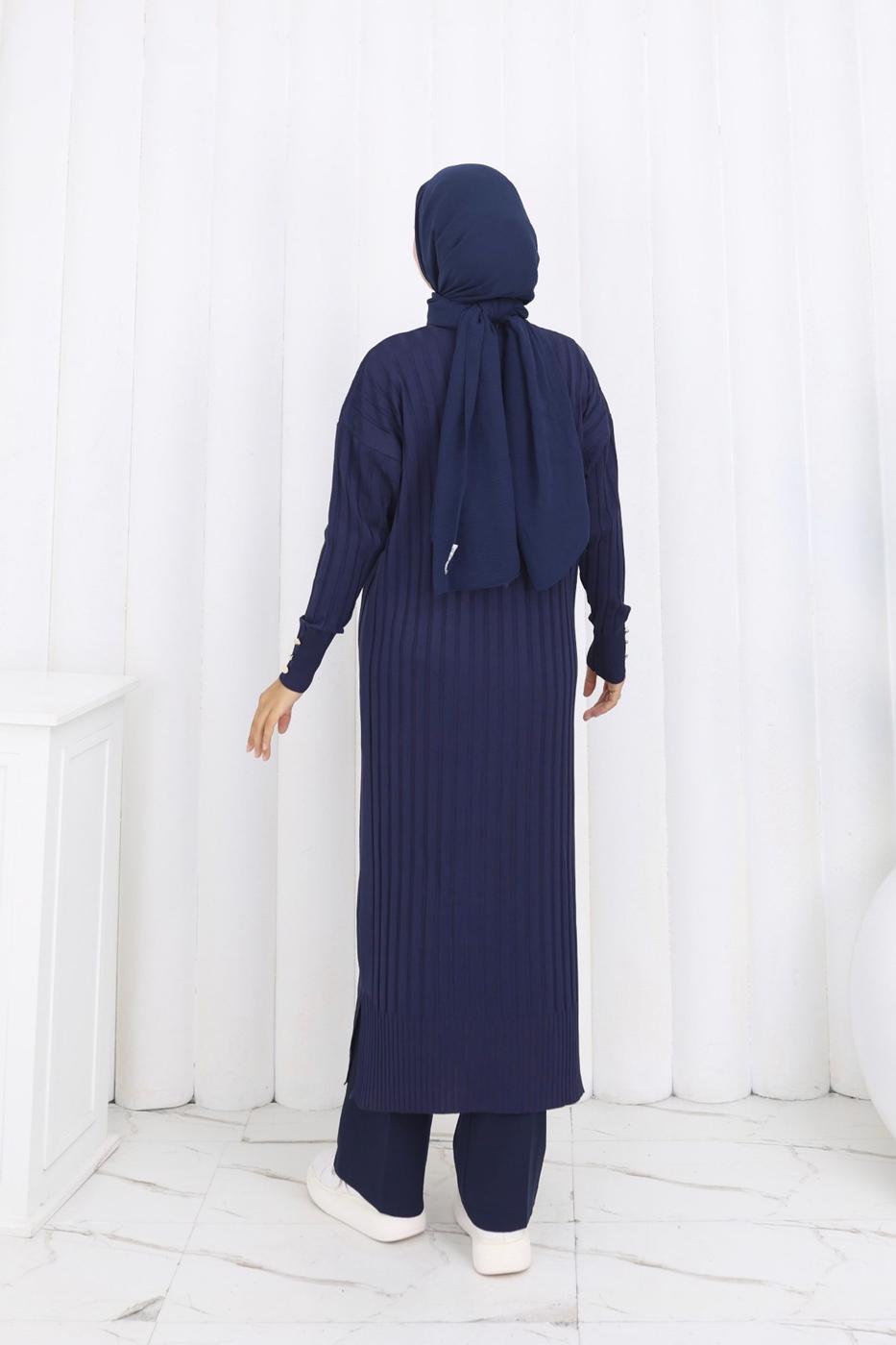 Tesettür giyim LACİVERT T 7523 BN MERSERİZE HIRKA