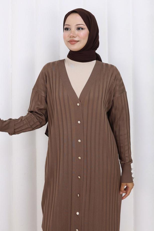 Tesettür giyim VİZON UZUN TRİKO HIRKA T 7523 - TRENDTESETTÜR