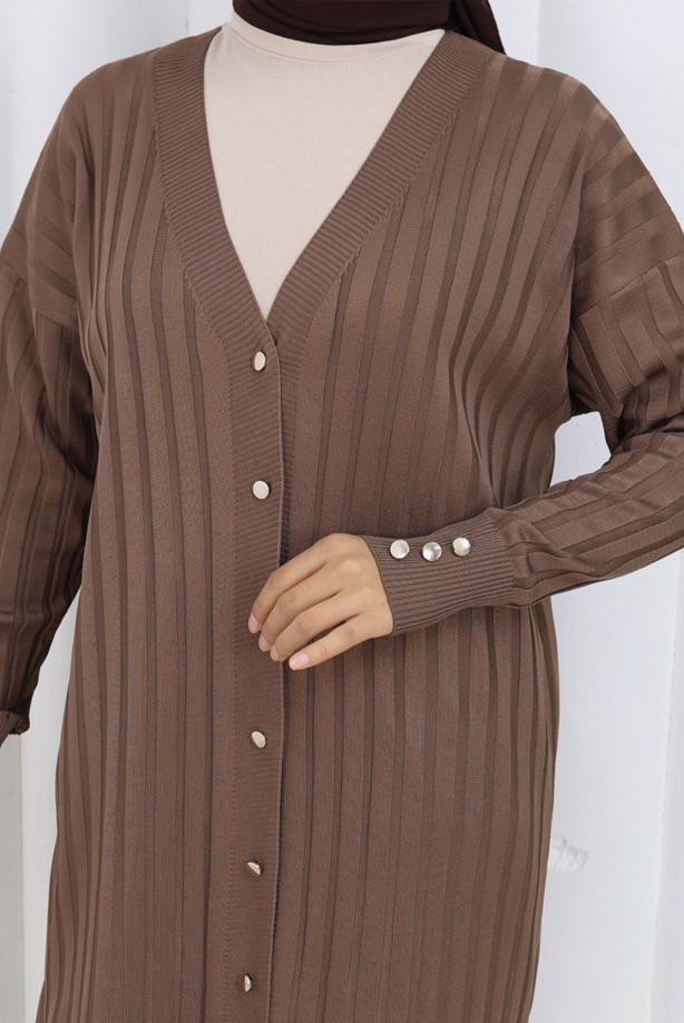 Tesettür giyim VİZON UZUN TRİKO HIRKA T 7523 - TRENDTESETTÜR