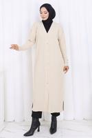 Tesettür giyim BEJ UZUN TRİKO HIRKA T 7523