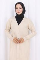 Tesettür giyim BEJ UZUN TRİKO HIRKA T 7523