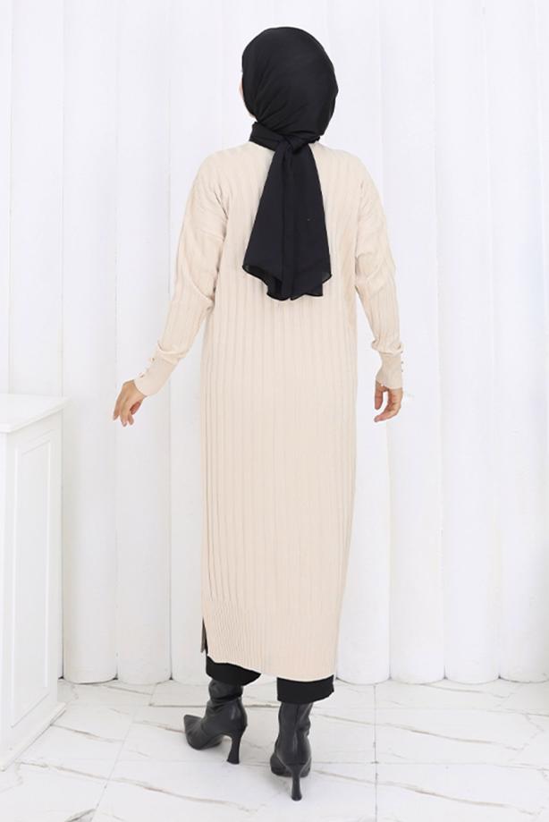 Tesettür giyim BEJ UZUN TRİKO HIRKA T 7523 - TRENDTESETTÜR