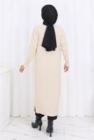 Tesettür giyim BEJ UZUN TRİKO HIRKA T 7523