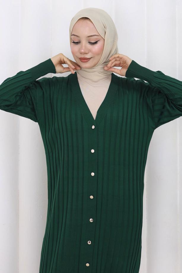 Tesettür giyim YEŞİL T 7523 BN MERSERİZE HIRKA - TRENDTESETTÜR