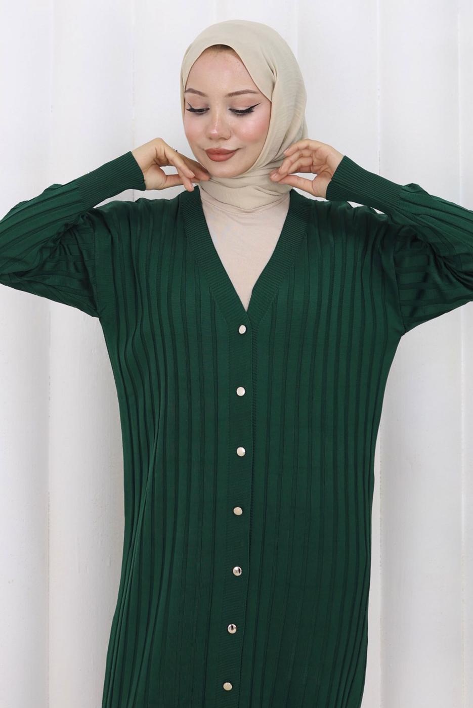 Tesettür giyim YEŞİL T 7523 BN MERSERİZE HIRKA