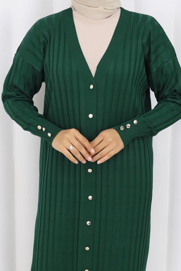 Tesettür giyim YEŞİL T 7523 BN MERSERİZE HIRKA - TRENDTESETTÜR