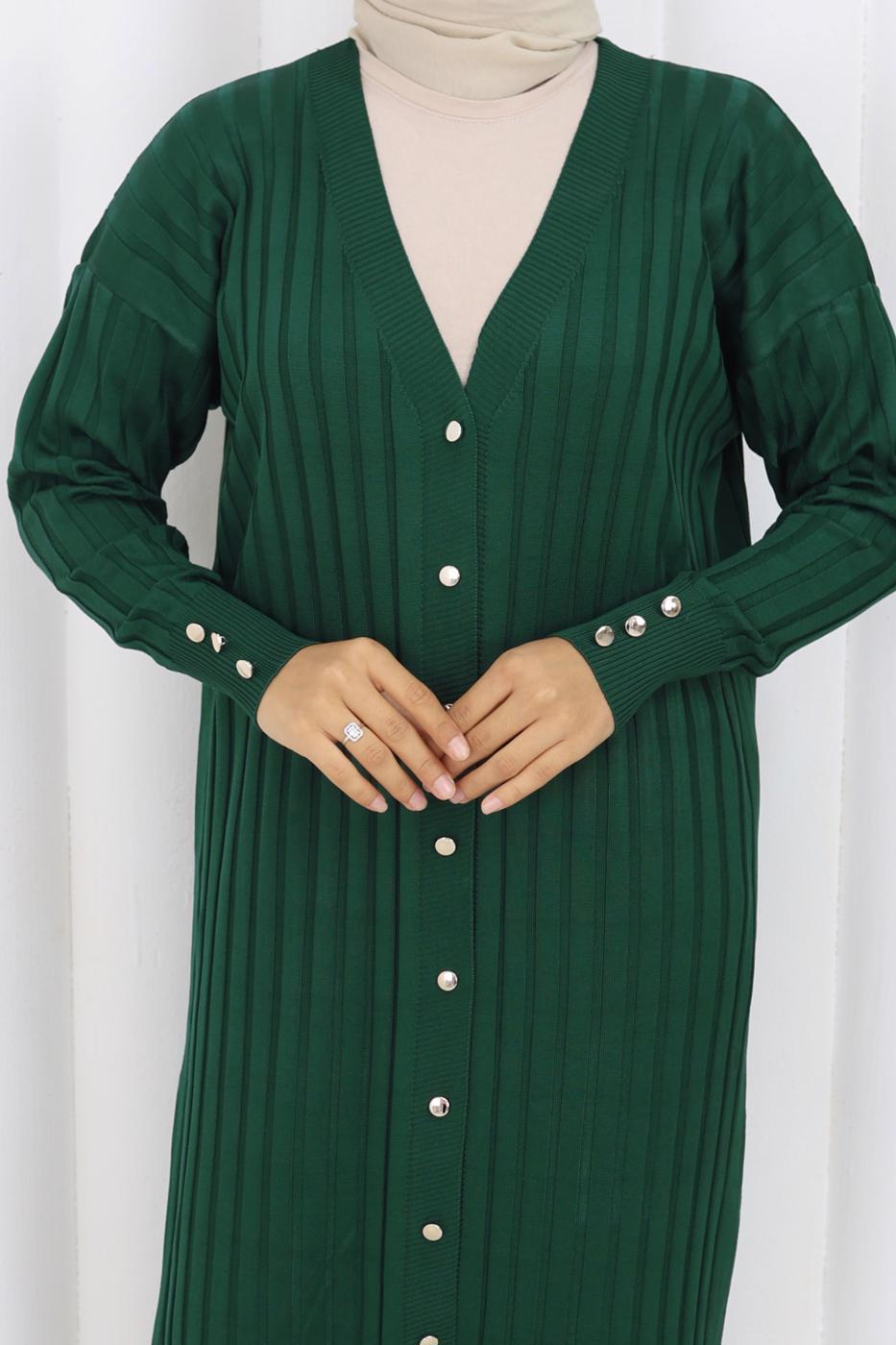 Tesettür giyim YEŞİL T 7523 BN MERSERİZE HIRKA