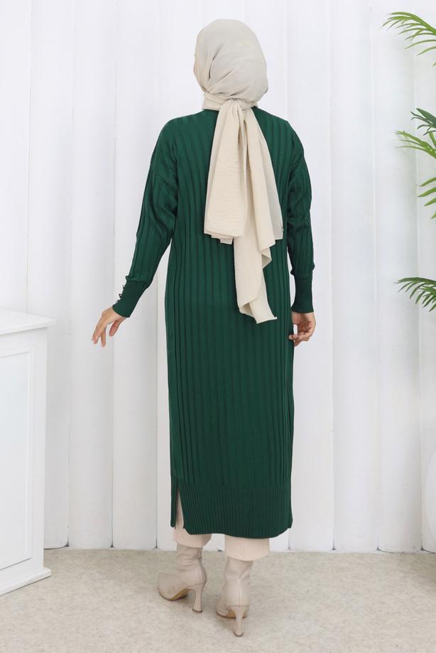 Tesettür giyim YEŞİL T 7523 BN MERSERİZE HIRKA - TRENDTESETTÜR