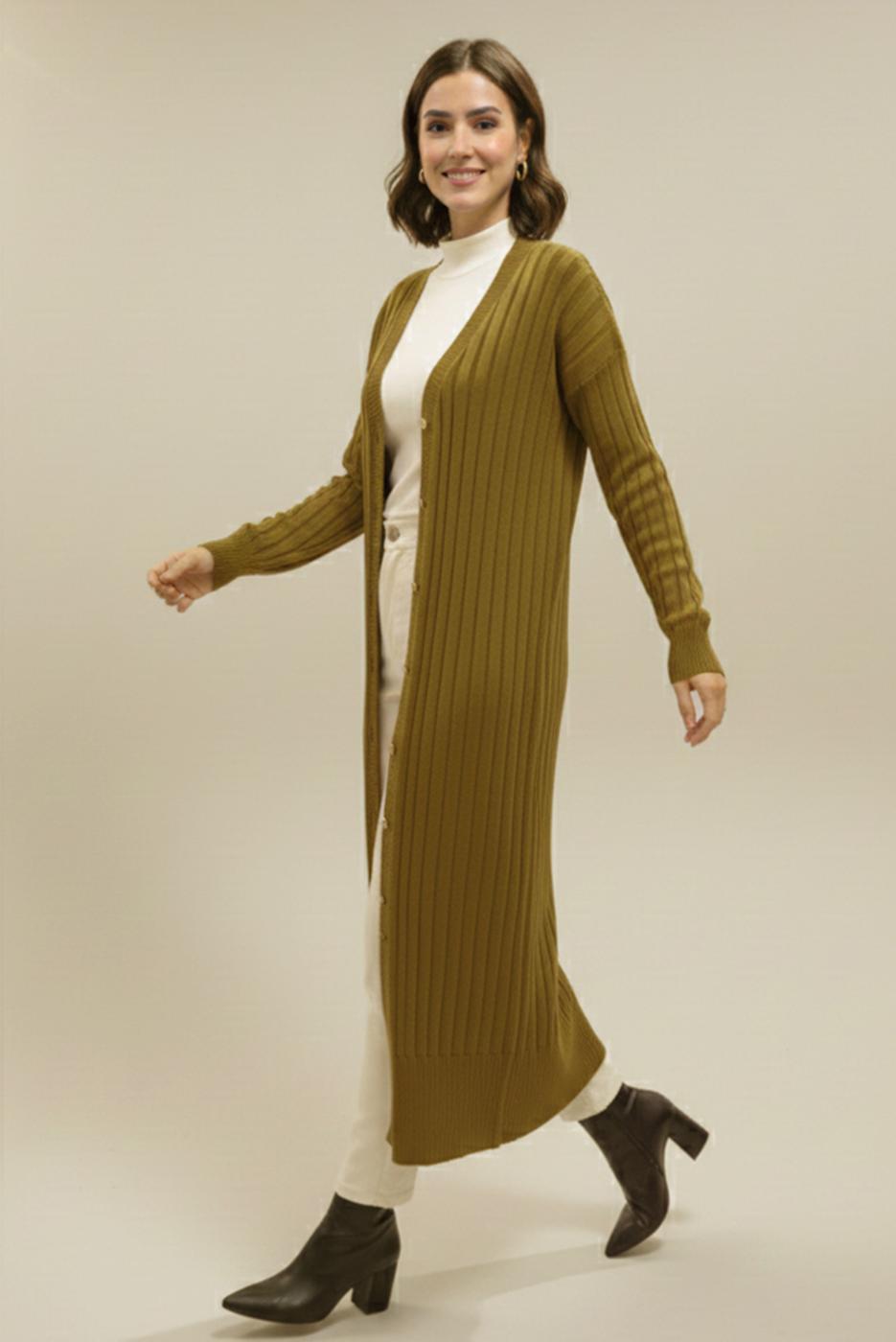 Tesettür giyim YEŞİL UZUN TRİKO HIRKA T 7523