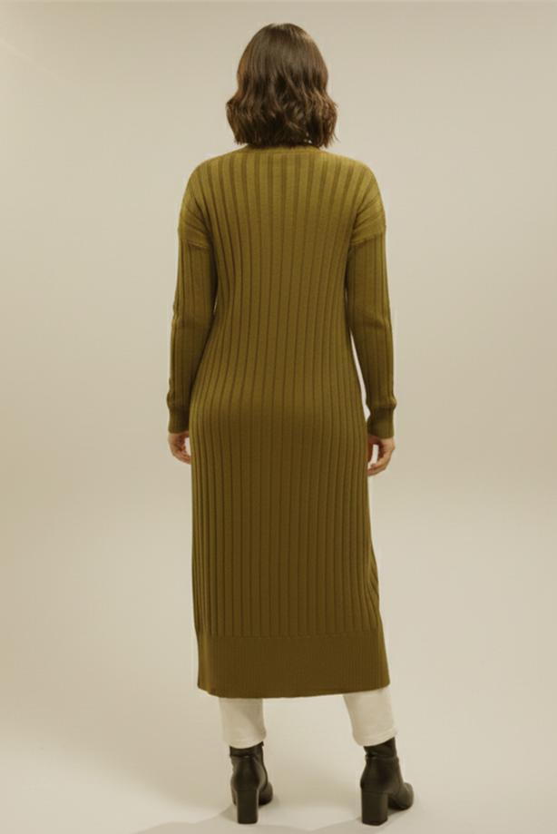 Tesettür giyim YEŞİL UZUN TRİKO HIRKA T 7523 - TRENDTESETTÜR