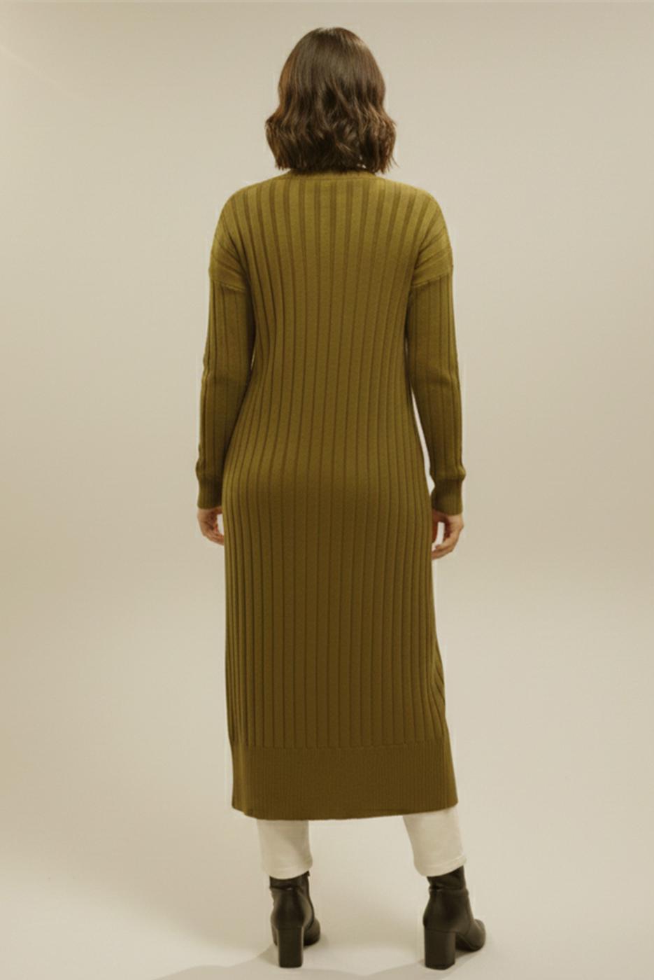 Tesettür giyim YEŞİL UZUN TRİKO HIRKA T 7523