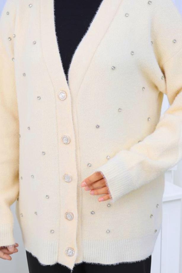 Tesettür giyim BEJ TAŞ DETAYLI HIRKA T 80352 - TRENDTESETTÜR